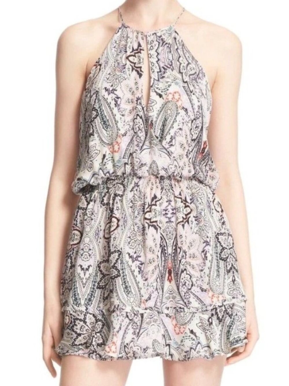 Parker New DRESS Paisley Print Silk Blouson Haulter Neck Women's L - Picture 1 of 3